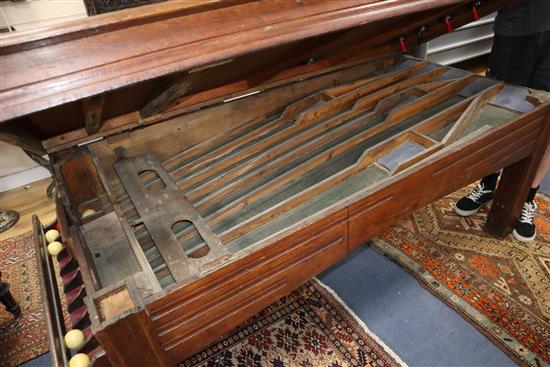 A French oak bar billiards table, W.89cm, L.180cm, H.80cm